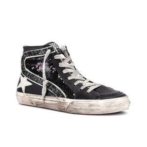 Golden Goose Slide Sneakers in Black, Paillettes & Ice Star